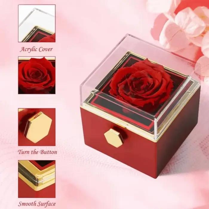 Boîte à bijoux rotative pour rose éternelle, présentoir de bague de fiançailles, boîtes à bagues de luxe, rangement de colliers, présentoir à bijoux