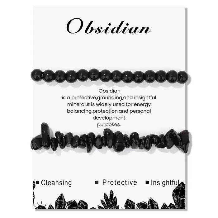 Bracelet en obsidienne noire pour hommes et femmes, bracelet élastique, bijoux faits à la main, puce