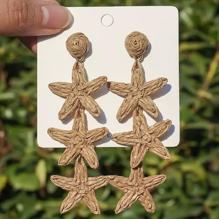 Boucles doreilles suspendues en raphia étoile de mer pour femmes mode géométrique été océan tricoté rotin six couleurs occassions spéciales et quotidiennes