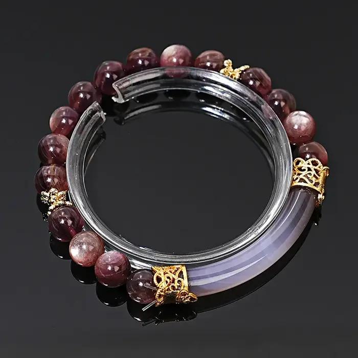 Bracelet en cristal de lépidolite violet naturel pour femmes