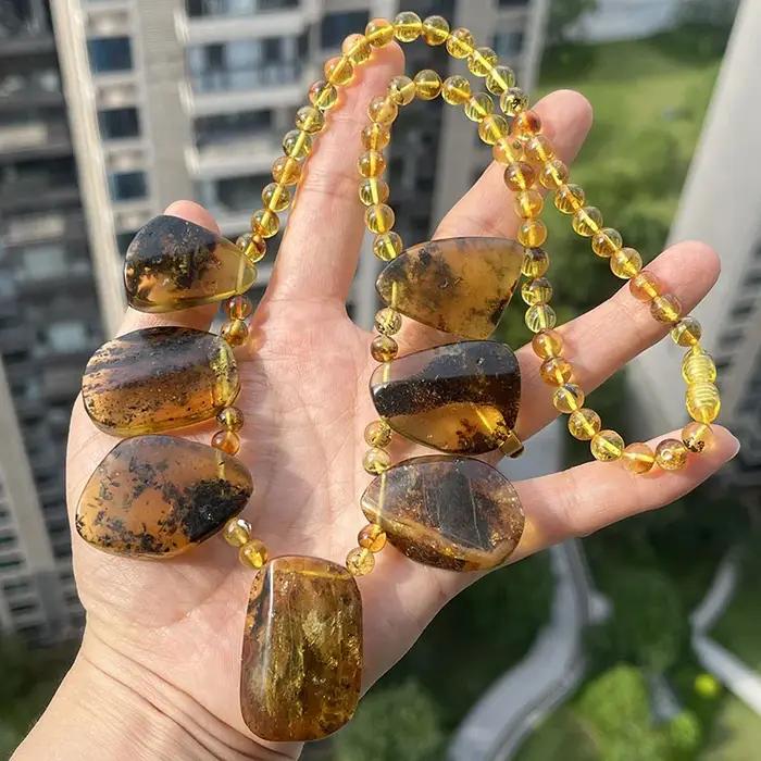 Collier d'ambre de la Baltique pour femmes, artisanat original, pierres précieuses naturelles, perles médicales, chaîne corde, cadeau d'occasion spéciale