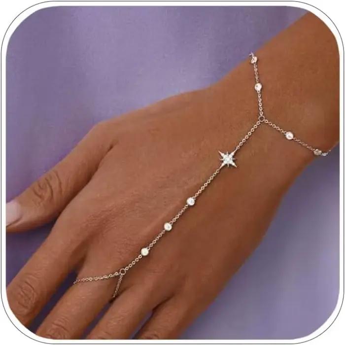 Bracelets délicats en or et argent avec strass, chaîne à main pour mariage, bijoux tendance pour mariées