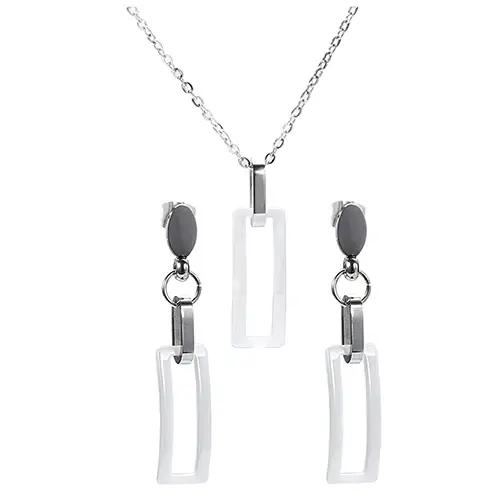 Bijoux géométriques rectangulaires en céramique noire, ensemble de bijoux de mariage, collier/boucle