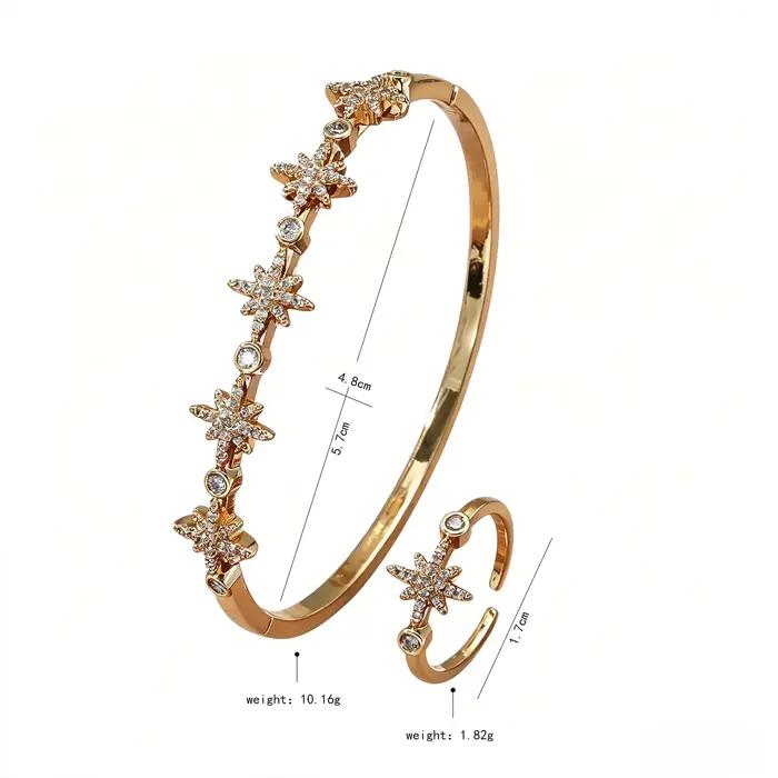 Ensemble de bagues et bracelets ajustables en zircon plaqué or pour femme, motif étoile, style minimaliste, élégant, bijoux de mode, cadeau pour elle, usage quotidien