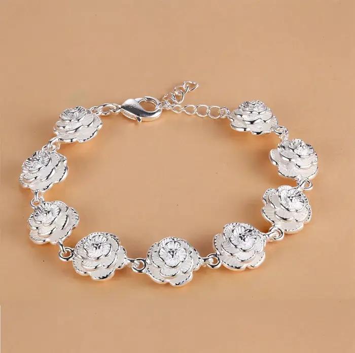 Bracelet à breloques en argent Sterling 925 pour femmes, chaîne à fleurs de Rose, jolis accessoires