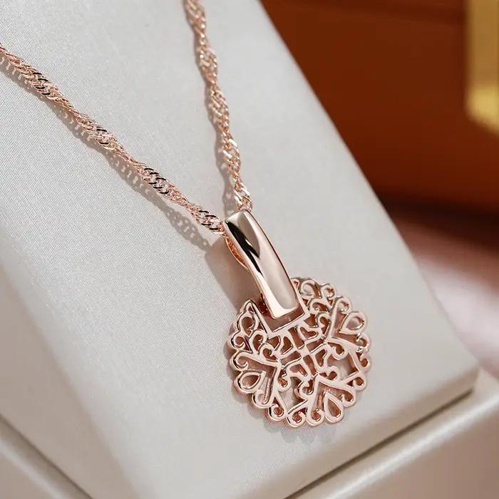 Pendentif JULYDREAM en or rose 585 avec chaîne à vagues d'eau pour femmes élégance quotidienne mariage anniversaire fête cadeau occasions spéciales
