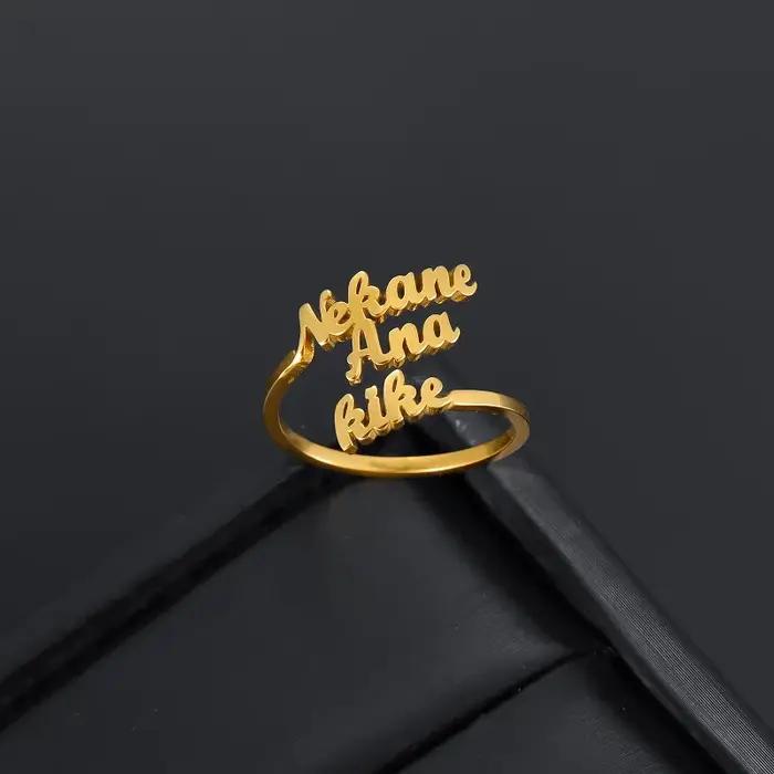 Bague Double nom personnalisée pour hommes et femmes