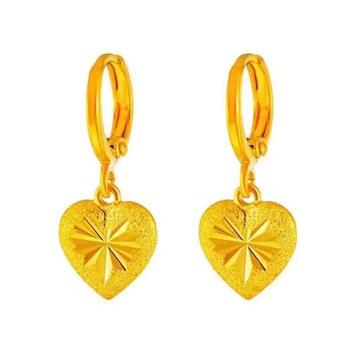 Boucles d'oreilles pendantes en or jaune 24 carats pour femmes