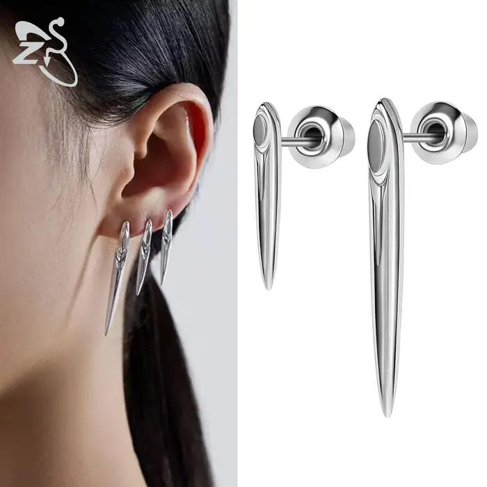 ZS 1 pièce 20G 925 boucles d'oreilles en argent Sterling pour femmes filles baguette forme clous d'oreille Helix Cartilage Piercing bijoux 14MM/24MM