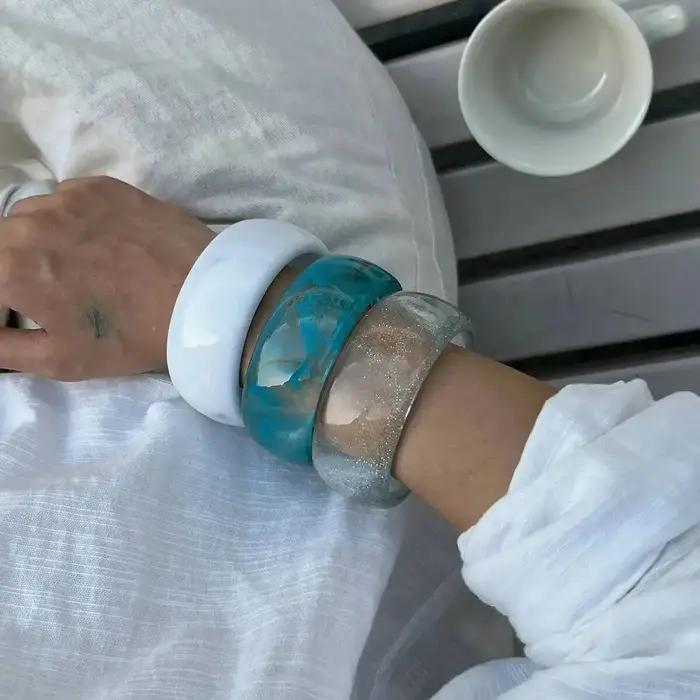 Bracelet vendange géométrique résine épaisse tracker d'humeur femme occassions spéciales