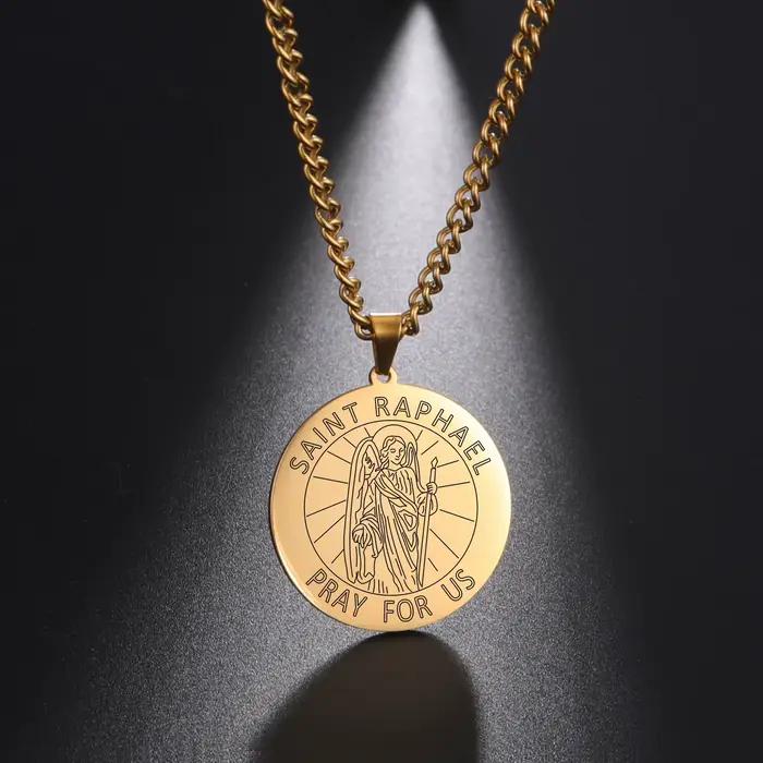Médaille pendentif Saint Raphael Michael collier acier inoxydable bijou religieux cadeau femme homme occasions spéciales