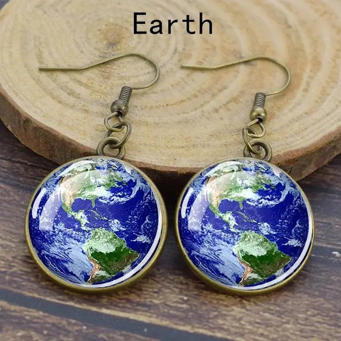 Boucles d'oreilles système solaire vendange en verre avec base de cuivre pour femmes pour les occasions spéciales et les soirées formelles