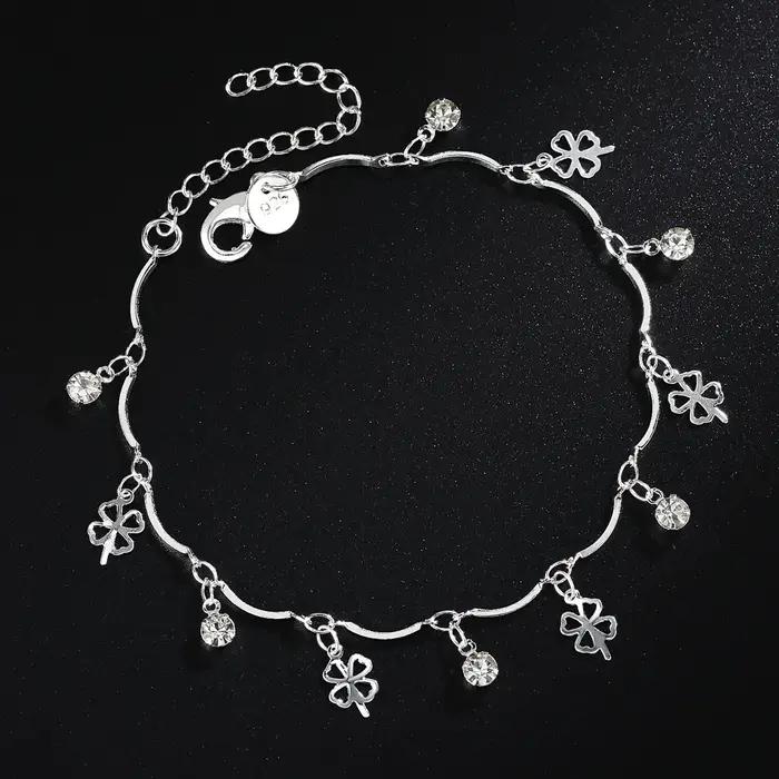 Bracelet en argent Sterling 925 avec chaîne trèfle à quatre feuilles en Zircon pour femmes
