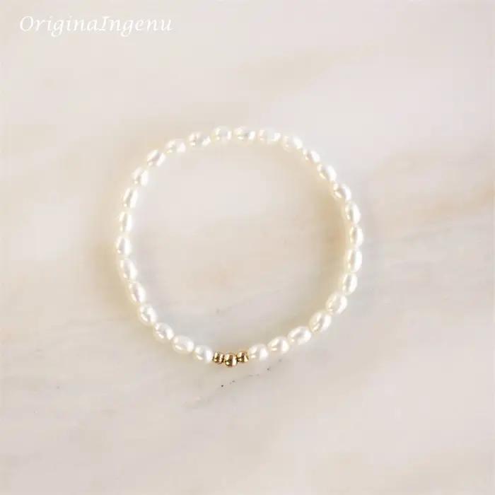 Bracelet artificiel astique Fait à la Main en Perles Naturelles Rempli d'Or 14K