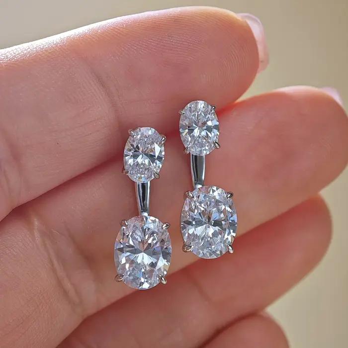 Boucles d'oreilles en diamant Moissanite taille ovale 6cttw