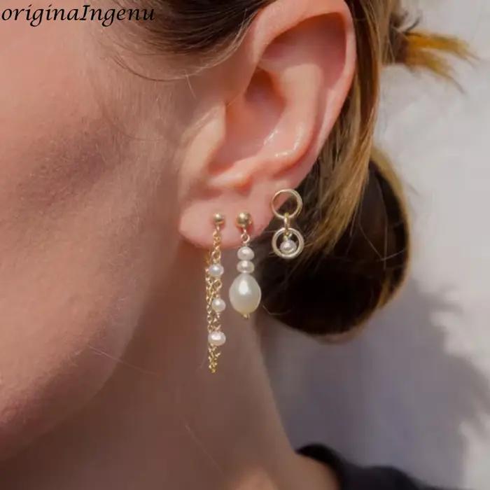 Ensemble de 3 boucles d'oreilles en or 14 carats avec perles, bijoux de luxe, boucles d'oreilles à clous en or, cadeaux pour femmes, ensembles de bijoux pour dames