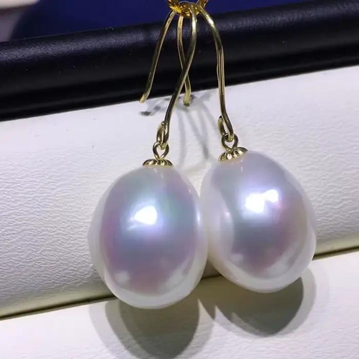 Boucles d'oreilles en perles baroques blanches, 12-13MM, crochet en or, cerceau, accessoires classiq