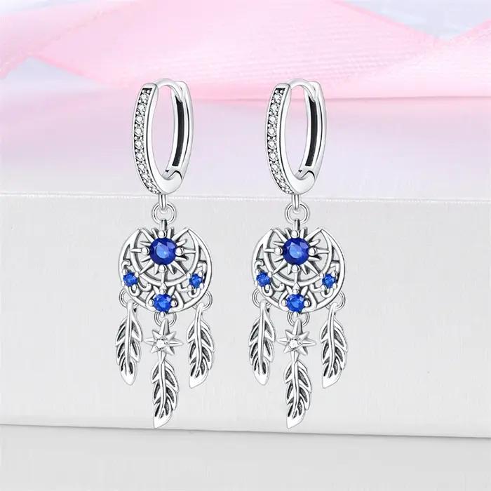 Boucles d'oreilles attrape-rêves en argent Sterling 925 véritable pour femmes