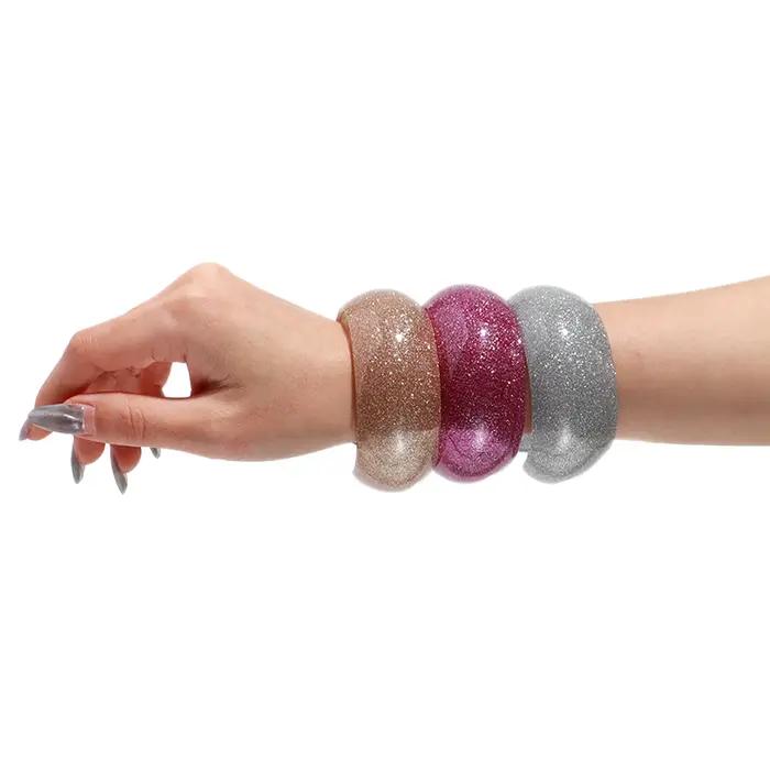 Bohomia tendance acrylique paillettes coloré rond large ouverture Bracelet pour femmes résine géométrique déclaration