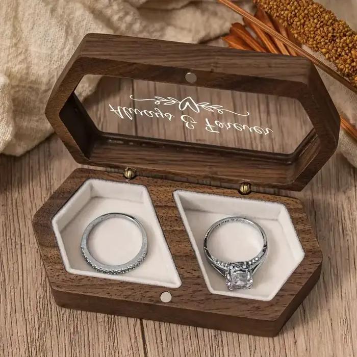 Boîte à matiques en bois gravée, double fente, parfaite pour mariage, matiques de proposition, cadeau romantique pour femme, bijoux, toujours et pour toujours"