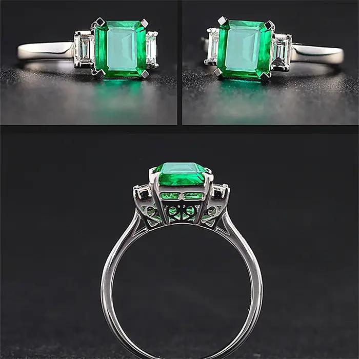 Nouvelle bague rectangulaire longue en zircon vert diamanté