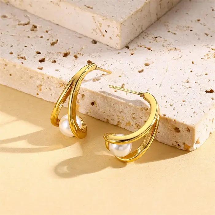 Boucles d'Oreilles en Acier Inoxydable et Perles Métalliques