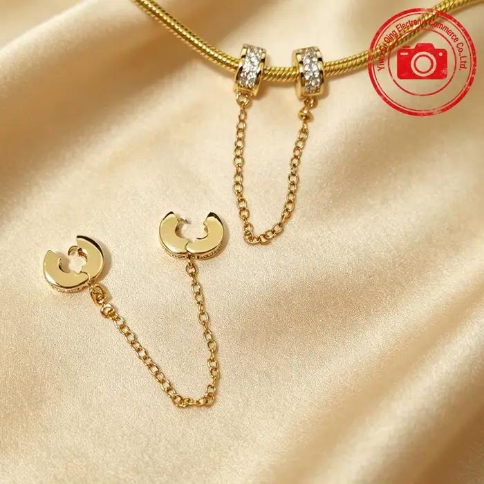 Breloques de la série Clip pour bijoux DIY, cadeaux, clip de sécurité étincelant, clip d'espacement marguerite rose, clip cœurs, perles compatibles avec les bracelets originaux