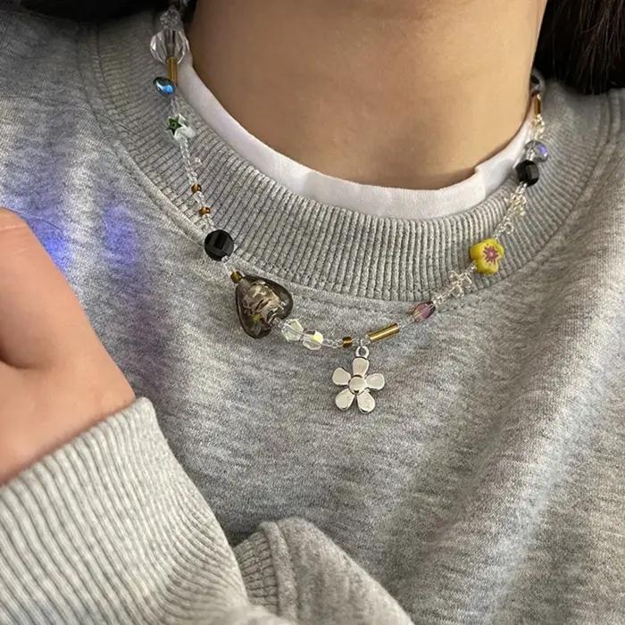 Collier fleurs à ras du cou en perles cristal délicat, chaîne réglable, vente en gros