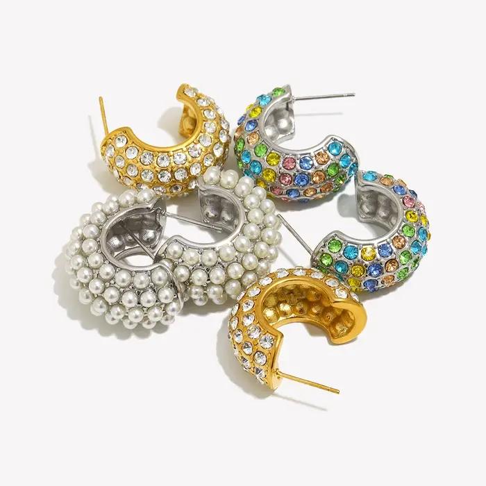 E.B.belle optics-Boucles d'oreilles en perles colorées en forme de C pour femme