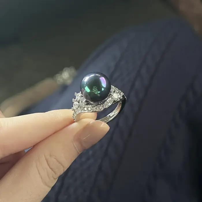 Bagues élégantes en argent 925 avec perles noires pour femmes