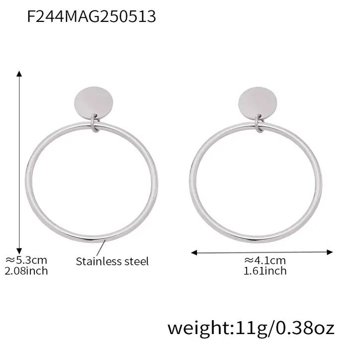 Boucles d'oreilles pendantes en acier inoxydable pour femmes, grand anneau circulaire, plaqué or 18