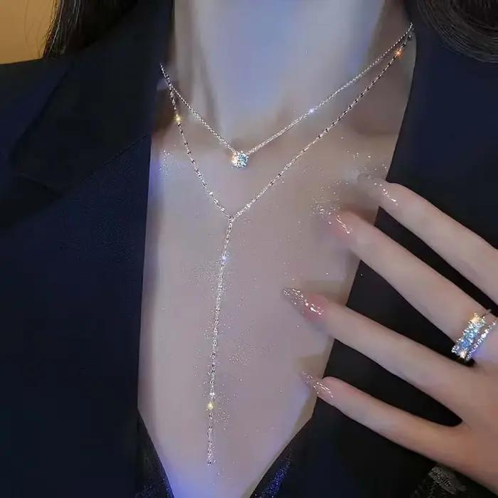 Collier de luxe à pampilles en forme de Y pour femmes