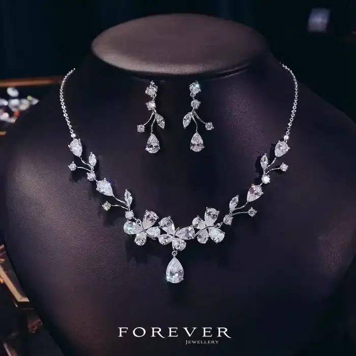 Parure de bijoux CC en zircone pour femme, accessoire de mariage, robe de mariée, couleur argent, co