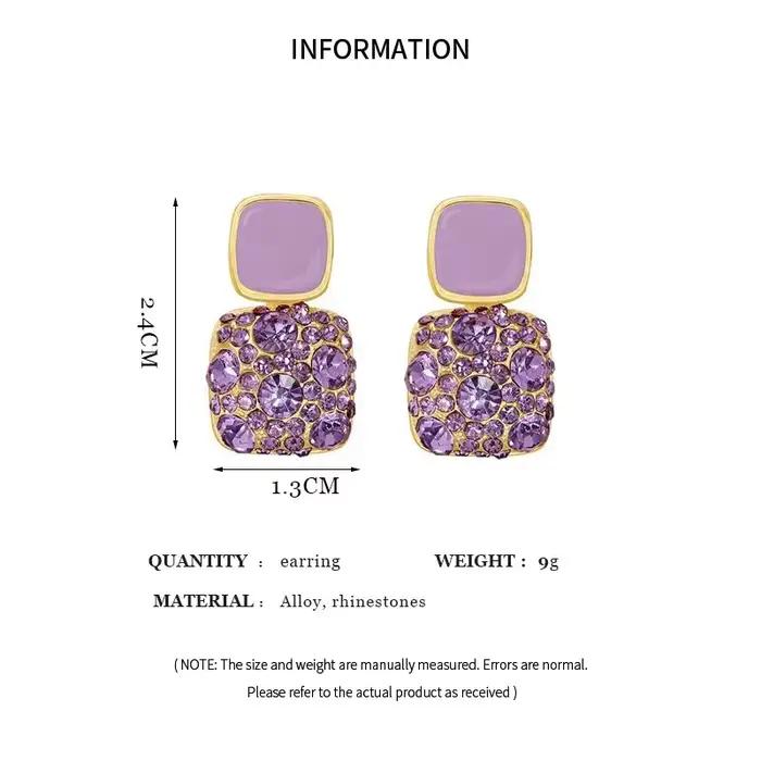 Boucles d'oreilles à clous en strass violet pour femmes, boucles d'oreilles en perles d'imitation exquises, boucles d'oreilles géométriques carrées simples, bijoux de fête K0