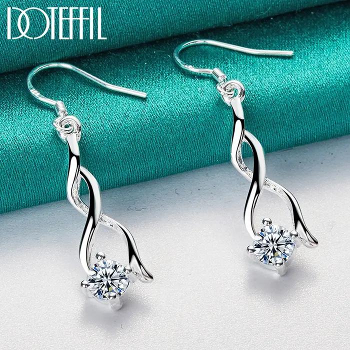 DOTEFFIL 925 en argent Sterling AAA Zircon géométrie goutte boucle d'oreille pour femme dame mariage fiançailles fête bijoux de mode