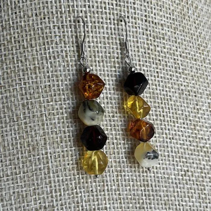 Boucles d'oreilles multicolores en ambre pour femmes