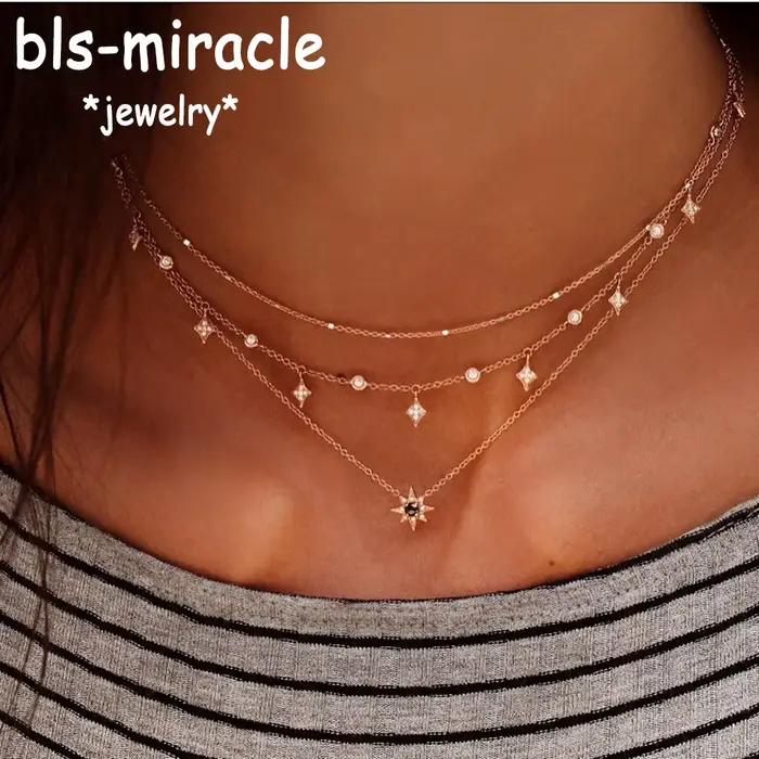 Bls-miracle Boho cristal pendentif collier mode multicouche étoile colliers déclaration pont chaîne pour femmes bijoux cadeau NX-53
