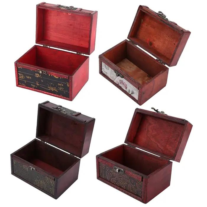 Boîte à bijoux vintage en bois de style européen rétro, étui de rangement, bibelots anciens, boîte de rangement, cadeau de fête des mères