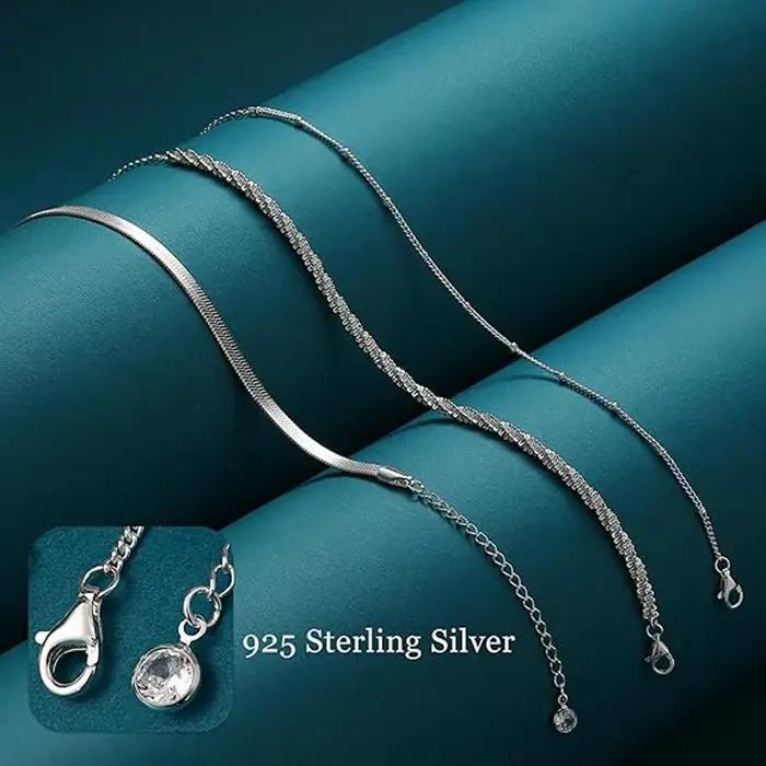 Bracelets en argent Sterling 925 réglables et empilables avec chaînes de maillons et perles pour femmes et filles pour occasions spéciales et cadeaux de fête