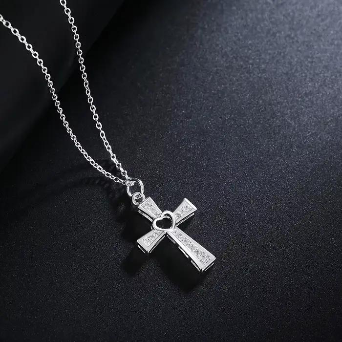 Collier en argent Sterling 925 pour femmes, bijoux de luxe pour mariage, pendentifs en forme de croix en cristal, chaîne