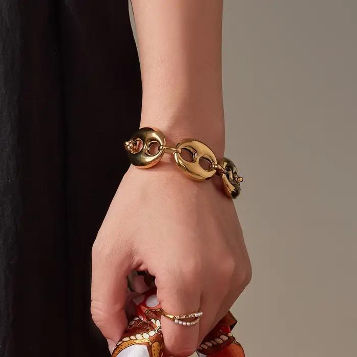 Ensemble de collier et bracelet en acier inoxydable plaqué or pour femmes occasions spéciales