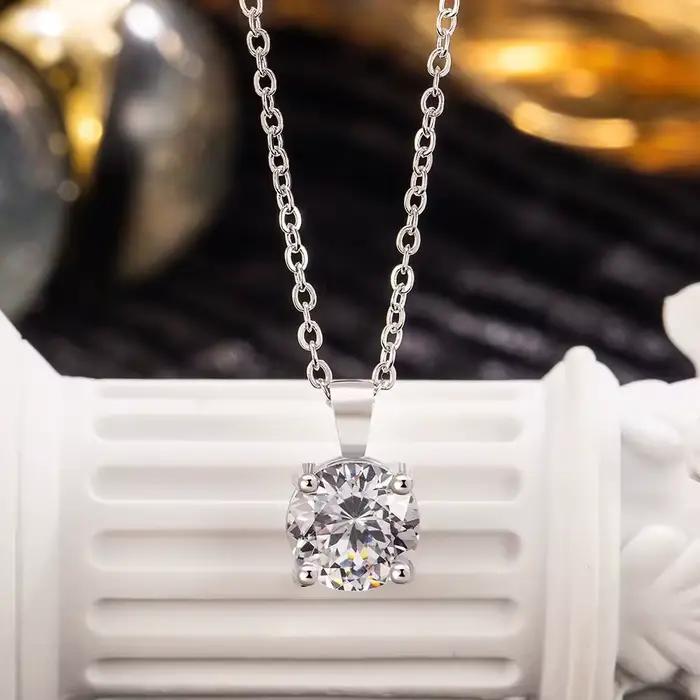 Mini Moissanite réel 925 en argent Sterling pendentif collier femme clavicule colliers bijoux de fête de mariage