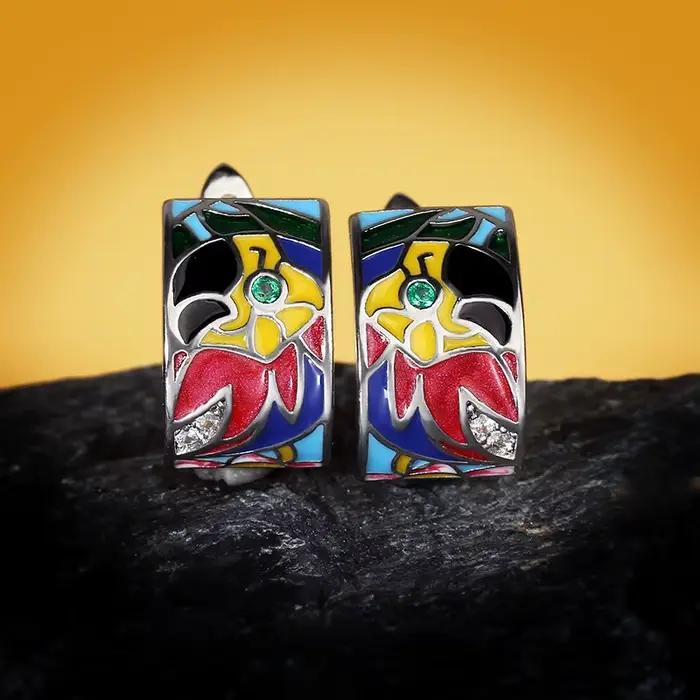 Boucles d'oreilles en forme de perroquet pour femmes, en argent 925, colorées, faites à la main, en