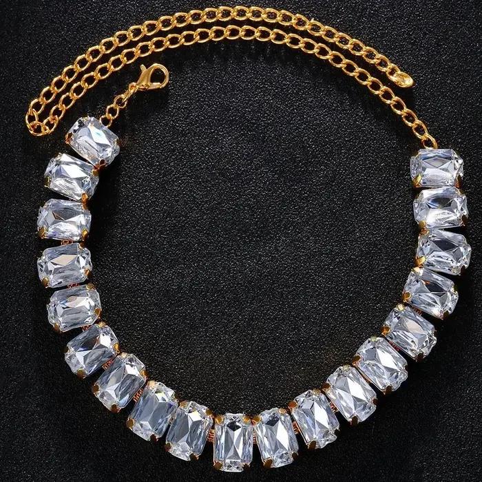 Collier en cristal rose bleu brillant réglable pour femmes grandes occasions spéciales soirée vintage mode