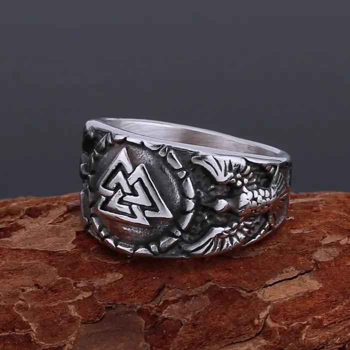 Bague Nordique Myenson Odin Valknut Raven Huginn Muninn