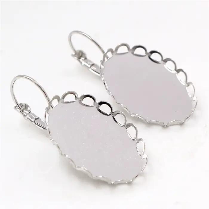 18x25mm 10 pièces 7 couleurs plaqué français levier arrière boucles d'oreilles blanc/Base, ajustement 18x25mm ovale verre cabochons; Boucles d'oreilles