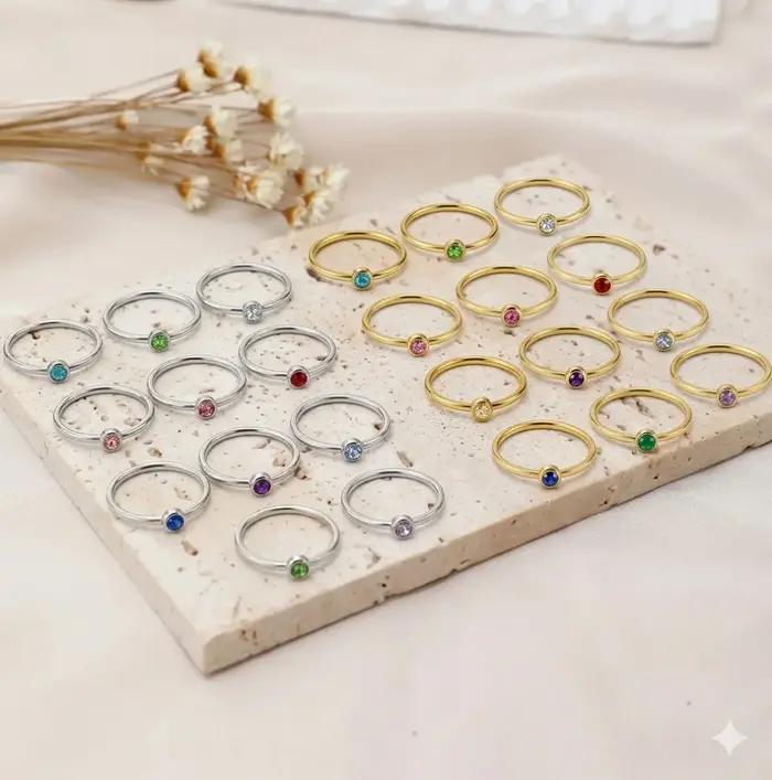 Ensemble de 12 bagues de luxe avec pierres de naissance pour femmes