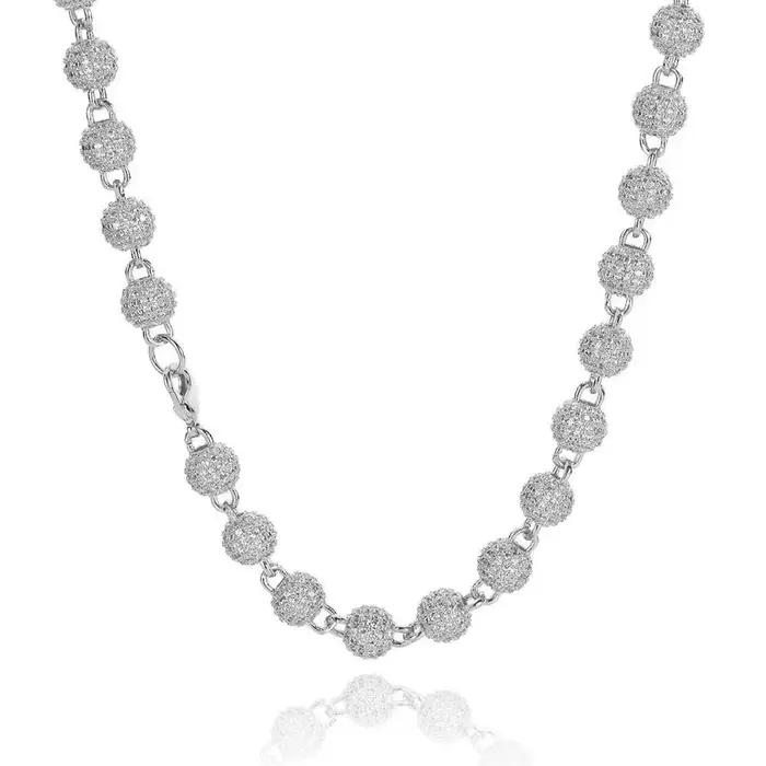 Bijoux 8mm collier de perles rondes micro incrusté zircon plein de diamant personnalité tendance hip hop