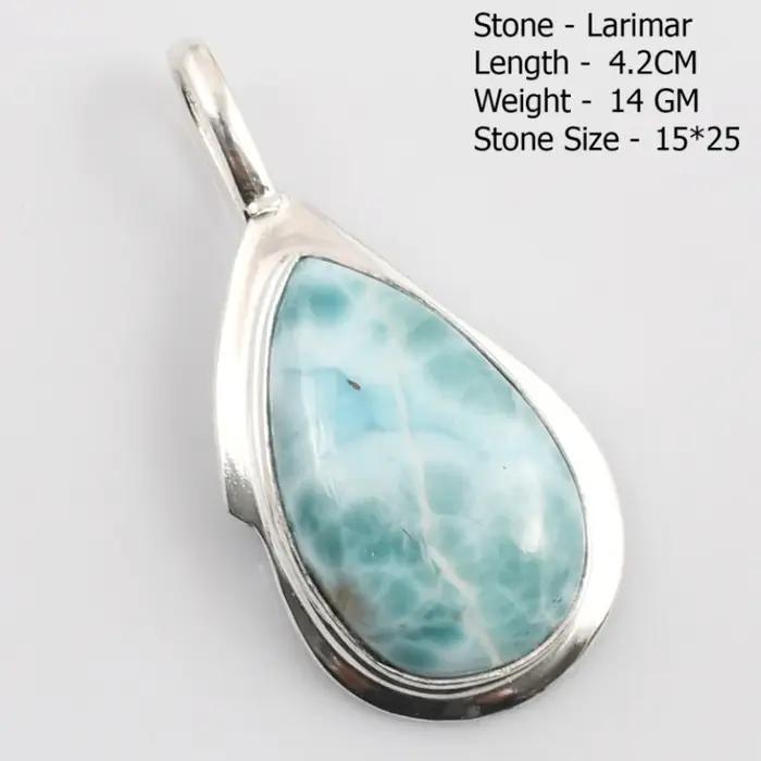 Pendentif en pierre semi-précieuse Larimar avec cadre en argent tibétain pour femmes occasions spéciales cadeau unique