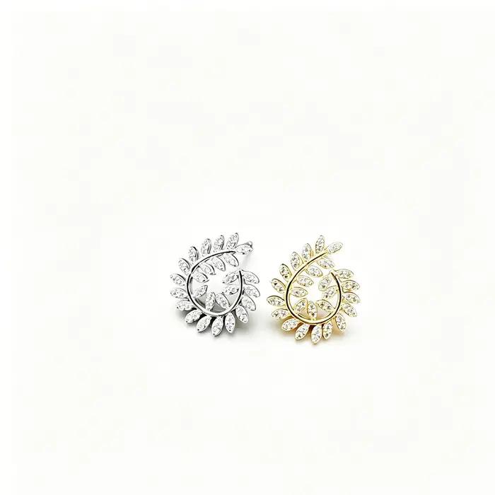 Boucles d'oreilles clous en zircon feuille de laurier de luxe française